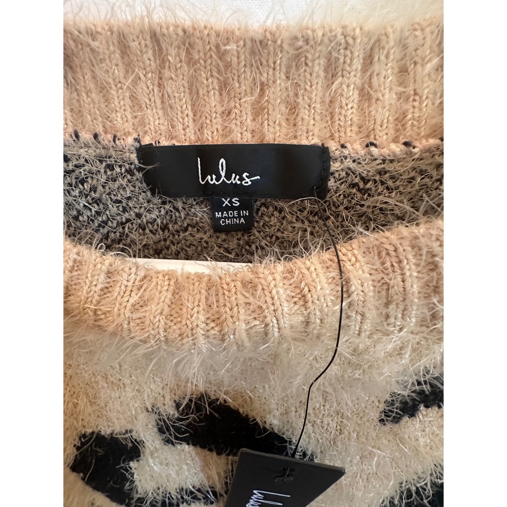 Lulus Leopard Eyelash Knit Sweater Dress Tan Black Animal Print XS New - Picture 2 of 7